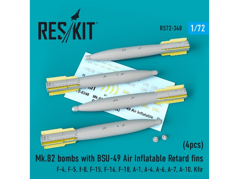 Mk.82 Bombs With Bsu-49 Air Inflatable Retard Fins (4pcs) (F-4, F-5, F-8, F-15, F-16, F-18, A-1, A-4, A-6, A-7, A-10, Kfir) - im Mk.82 Bombs With Bsu-49 Air Inflatable Retard Fins (4pcs) (F-4, F-5, F-8, F-15, F-16, F-18, A-1, A-4, A-6, A-7, A-10, Kfir) - im