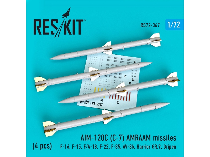 Aim-120c C-7 Amraam Missiles 4 Pcs F-16, F-15, F/A-18, F-22, F-35, Av-8b, Harrier Gr.9, Gripen - image 1