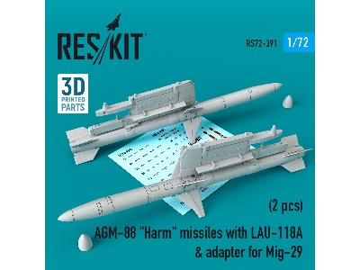 Agm-88 Harm Missiles With Lau-118 & Adapter For Mig-29 (2 Pcs) (1/72) - image 1