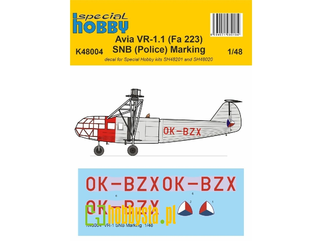 Avia Vr-1.1 (Fa 223) Snb (Police) Marking (For Special Hobby Kits 48201 48020) - image 1