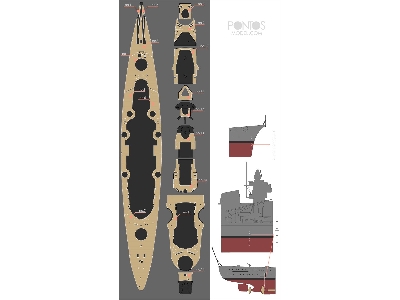 German Battleship Bismarck Wooden Deck Set (For Tamiya) - image 4