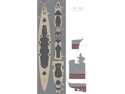 German Battleship Tirpitz Wooden Deck Set Type T (For Tamiya) - image 2