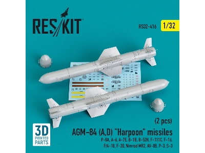 Agm-84 (A,d) Harpoon Missiles (2 Pcs) (P-8a, A-6, A-7e, B-1b, B-52h, F-111c, F-16, F/A-18, F-20, Nimrod Mr2, Av-8b, - image 1