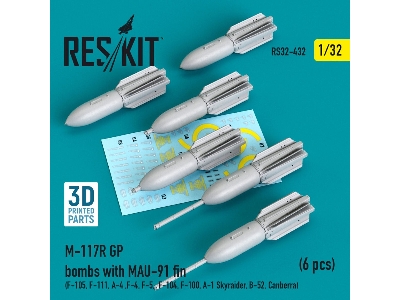 M-117r Gp Bombs With Mau-91 Fin (6 Pcs) (F-105, F-111, A-4 ,f-4, F-5, F-104, F-100, A-1 Skyraider, B-52, Canberra) - image 1