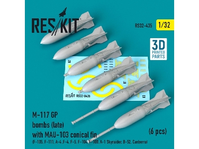 M-117 Gp Bombs (Late) With Mau-103 Conical Fin (6 Pcs) (F-105, F-111, A-4 ,f-4, F-5, F-104, F-100, A-1 Skyraider, B-52, Canberra