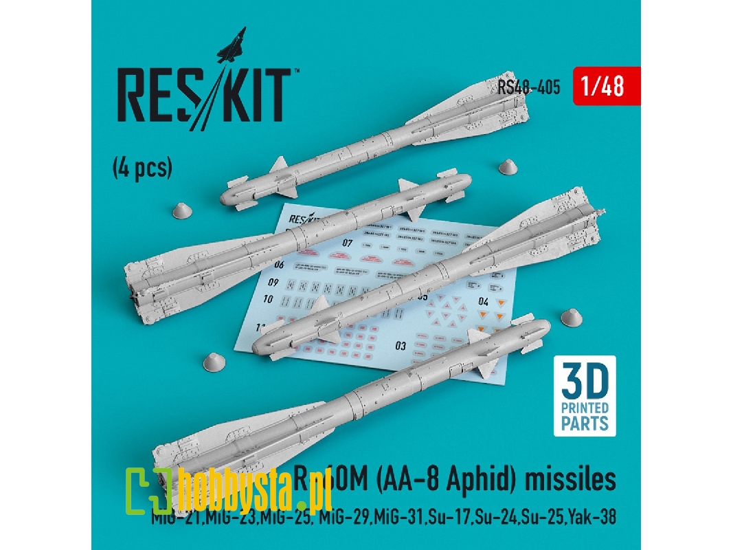 R-60&#1052; (Aa-8 Aphid) Missiles (4 Pcs) (Mig-21, Mig-23, Mig-25, Mig-29, Mig-31, Su-17, Su-24, Su-25, Yak-38) (3d Printing) - 