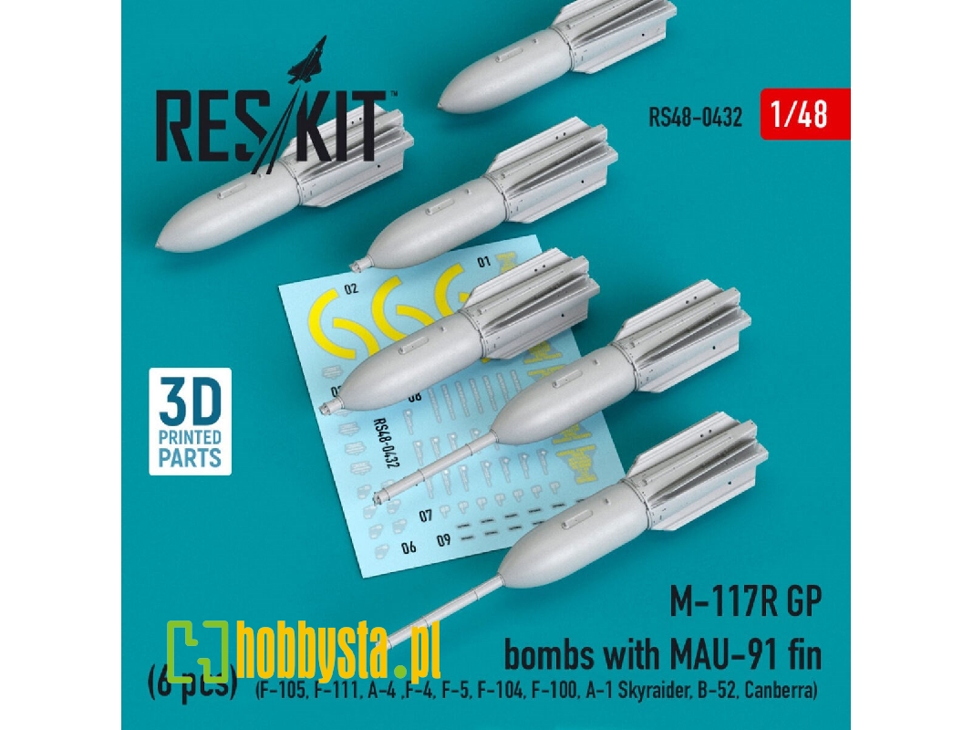 M-117r Gp Bombs With Mau-91 Fin (6 Pcs) (F-105,f-111, A-4 ,f-4, F-5, F-104, F-100, A-1 Skyraider, B-52, Canberra) - image 1