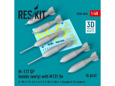 M-117 Gp Bombs (Early) With M131 Fin (6 Pcs) (F-105, F-111, A-4 ,f-4, F-5, F-104, F-100, A-1 Skyraider, B-52, Canberra) - image 