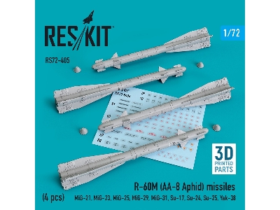 R-60&#1052; (Aa-8 Aphid) Missiles (4 Pcs) (Mig-21, Mig-23, Mig-25, Mig-29, Mig-31, Su-17, Su-24, Su-25, Yak-38) (3d Printing) - 