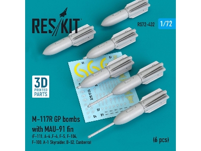 M-117r Gp Bombs With Mau-91 Fin (6 Pcs) (F-105, F-111, A-4 ,f-4, F-5, F-104, F-100, A-1 Skyraider, B-52, Canberra) - image 1