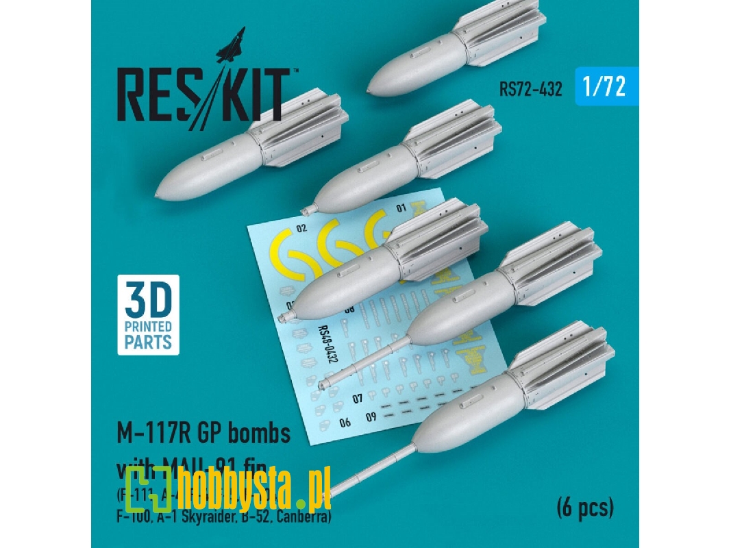 M-117r Gp Bombs With Mau-91 Fin (6 Pcs) (F-105, F-111, A-4 ,f-4, F-5, F-104, F-100, A-1 Skyraider, B-52, Canberra) - image 1