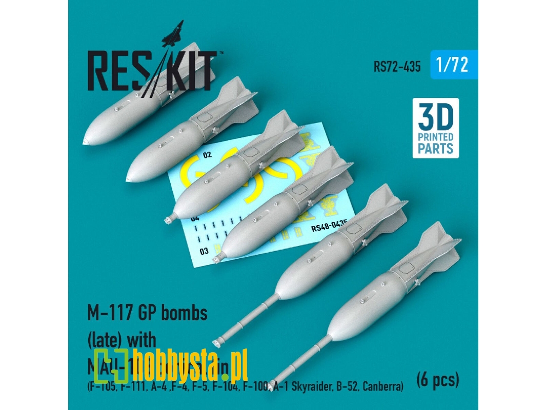 M-117 Gp Bombs (Late) With Mau-103 Conical Fin (6 Pcs) (F-105, F-111, A-4 ,f-4, F-5, F-104, F-100, A-1 Skyraider, B-52, Canberra