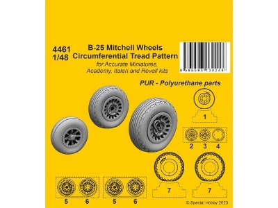 B-25 Mitchell Wheels/Circumferential Tread Pattern (For Academy / Italeri / Revell Kit) - image 1