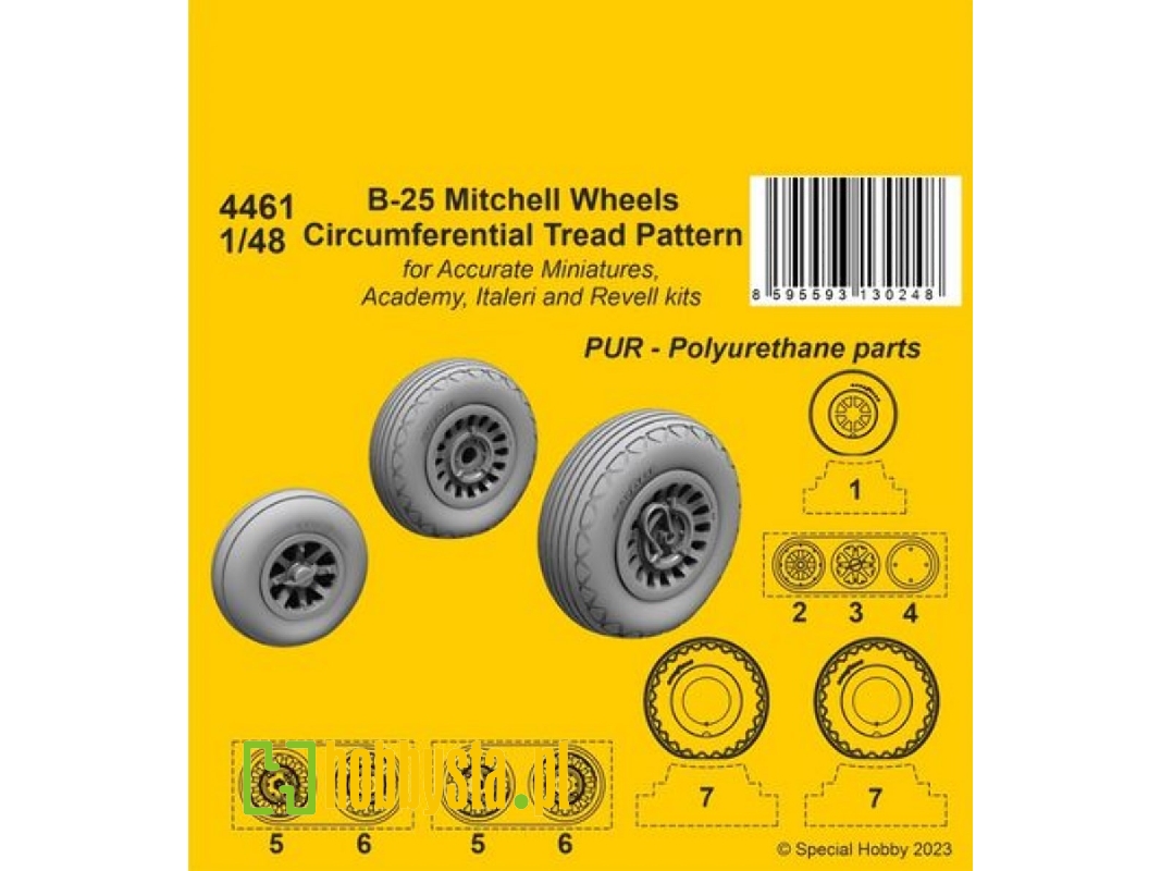 B-25 Mitchell Wheels/Circumferential Tread Pattern (For Academy / Italeri / Revell Kit) - image 1