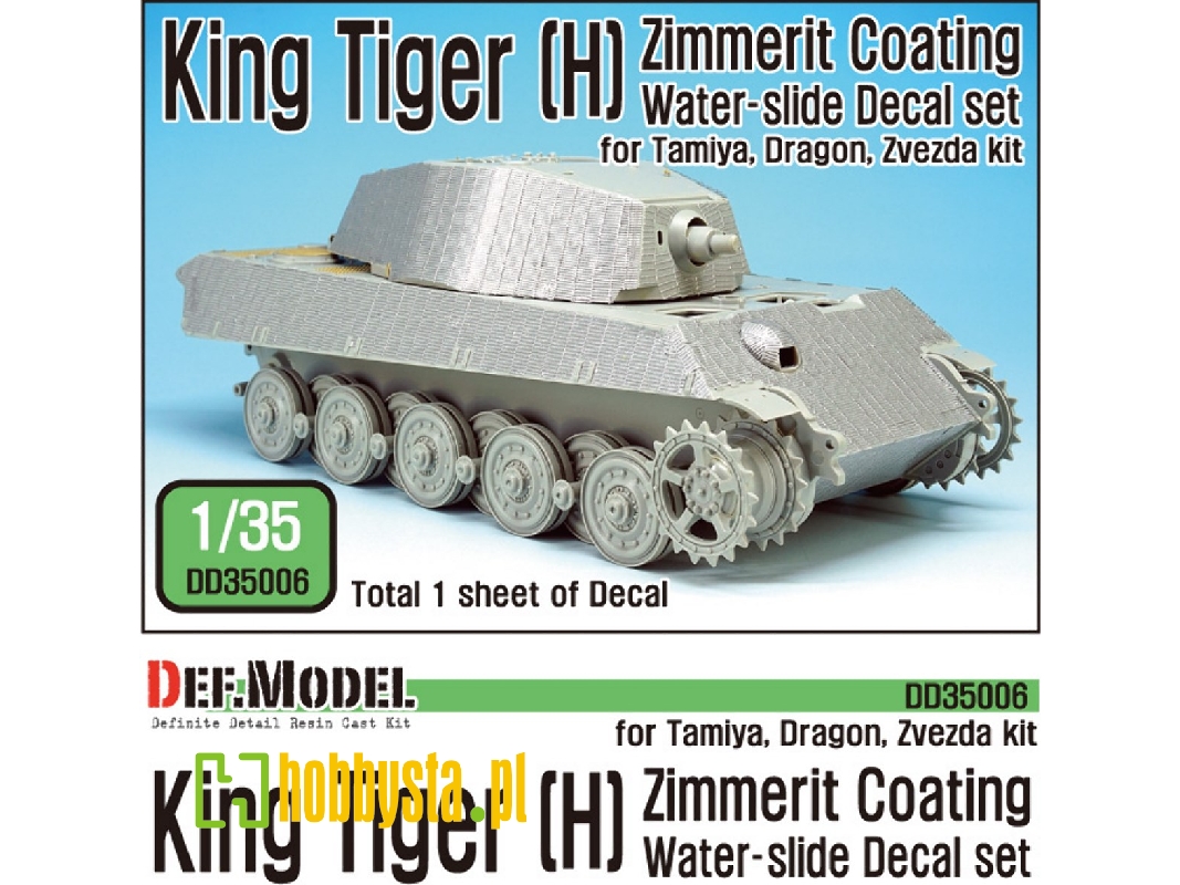 Wwii Kingtiger Henschel Zimmerit Decal Set (Tamiya, Zvezda) - image 1