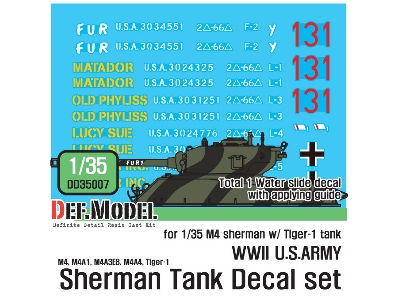 Wwii Us M4 Tank Decal Set - image 1