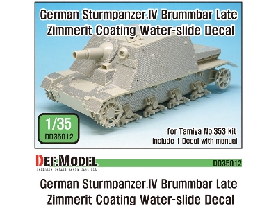 Wwii Sturmpanzeriv Brummbar Late Zimmerit Decal Set (Tamiya New) - image 1