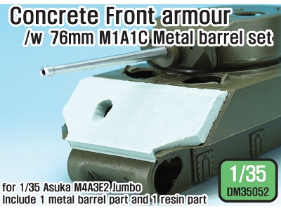 Us M4a3e2 Jumbo Concrete Front Armour /W M1a1c Barrel (For 1/35 Asuka Kit) - image 1