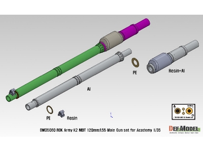 Rok Army K2 Tank Metal Barrel Set (For Academy 1/35 K2 Tank) - image 2