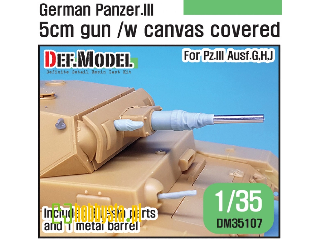 Ww2 German Pz.Iii 5cm Gun With Canvas Set (For Pz.Iii Ausf.G,h,j 1/35) - image 1