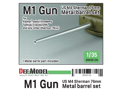 Us M4 Sherman 76mm M1 Gun Metal Barrel Set (For Asuka(Taska)/Academy/Tamiya/Zvezda/Dml) - image 1