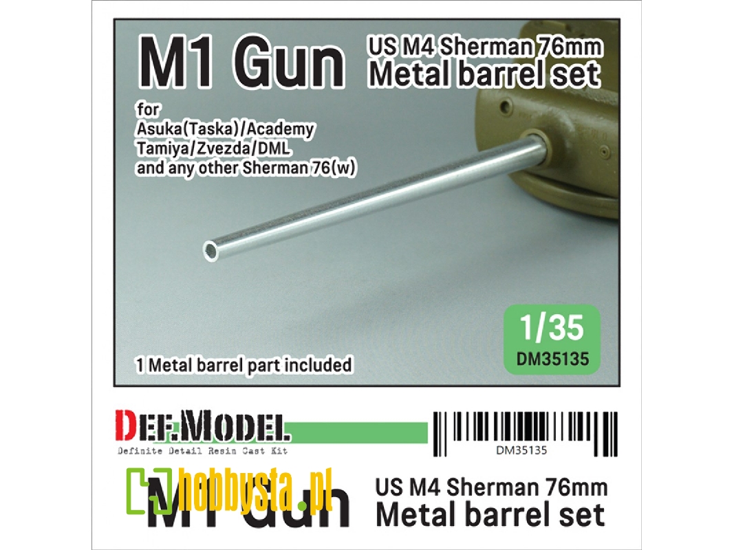 Us M4 Sherman 76mm M1 Gun Metal Barrel Set (For Asuka(Taska)/Academy/Tamiya/Zvezda/Dml) - image 1