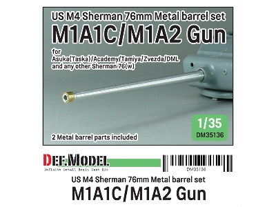 Us M4 Sherman 76mm Metal Barrel Set - M1a1c/M1a2 Gun (For Asuka(Taska)/Academy/Tamiya/Zvezda/Dml) - image 1