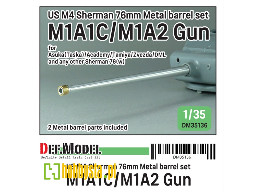 Us M4 Sherman 76mm Metal Barrel Set - M1a1c/M1a2 Gun (For Asuka(Taska)/Academy/Tamiya/Zvezda/Dml) - image 1