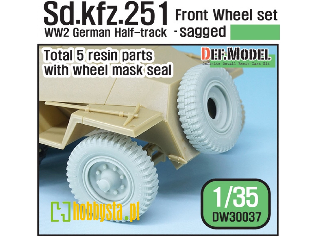 German Sd.Kfz.251 Half-track Front Wheel Set - Sagged ( For 1/35 Kit) - image 1