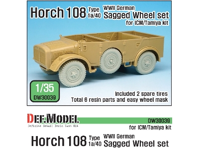 German Horch 108 Typ 1a/40 Sagged Wheel Set ( For Icm/Tamiya 1/35) - image 1