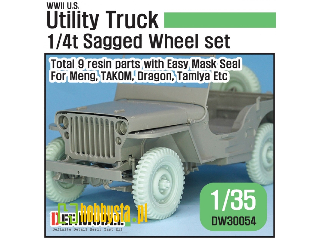 Ww2 U.S Willys Mb Sagged Wheel Set(2) (For Tamiya, Takom, Dragon, Meng 1/35) - image 1