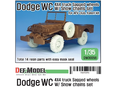 Ww2 U.S Dodge Wc 4x4 Snow Chained Sagged Wheel Set (For Afv Club, Italeri 1/35) - image 1