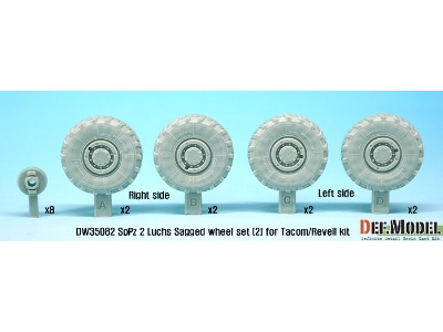 German Luchs 8x8 Mich.Xl Sagged Wheel Set-2 (For Tacom/Revell 1/35) - image 2