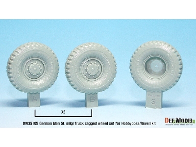 German Man 5t. Milgl 4x4 Truck Sagged Wheel Set (For Revell,hobbyboss 1/35) - image 3