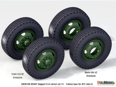 Us M54a2 Cargo Truck Sagged Front Wheel Set(1)- Civilian Type( For Afv Club 1/35) - image 9