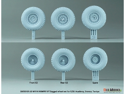 Us M1025/M1114 Hmmwv Mt Sagged Wheel Set (For Tamiya, Academy, Bronco Kit) - image 3