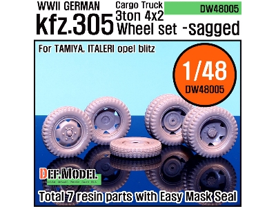 Ww2 German Cargo Truck Kfz.305 Sagged Wheel Set (For Tamiya/Italeri 1/48) - image 1