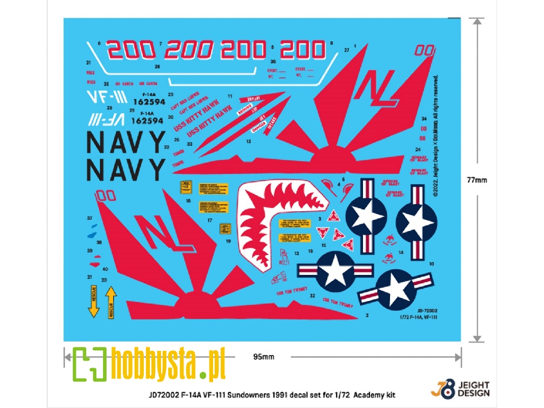 F-14a Vf-111 Sundowners 1991 Decal Set - image 1