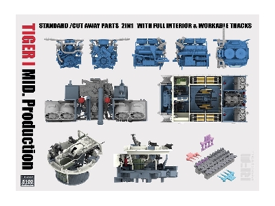 Pz.Kpfw. Vi Ausf. E Tiger I Mid. Production Standard/Cut Away Parts 2in1 With Full Interior And Workable Tracks - image 2