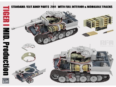 Pz.Kpfw. Vi Ausf. E Tiger I Mid. Production Standard/Cut Away Parts 2in1 With Full Interior And Workable Tracks - image 3