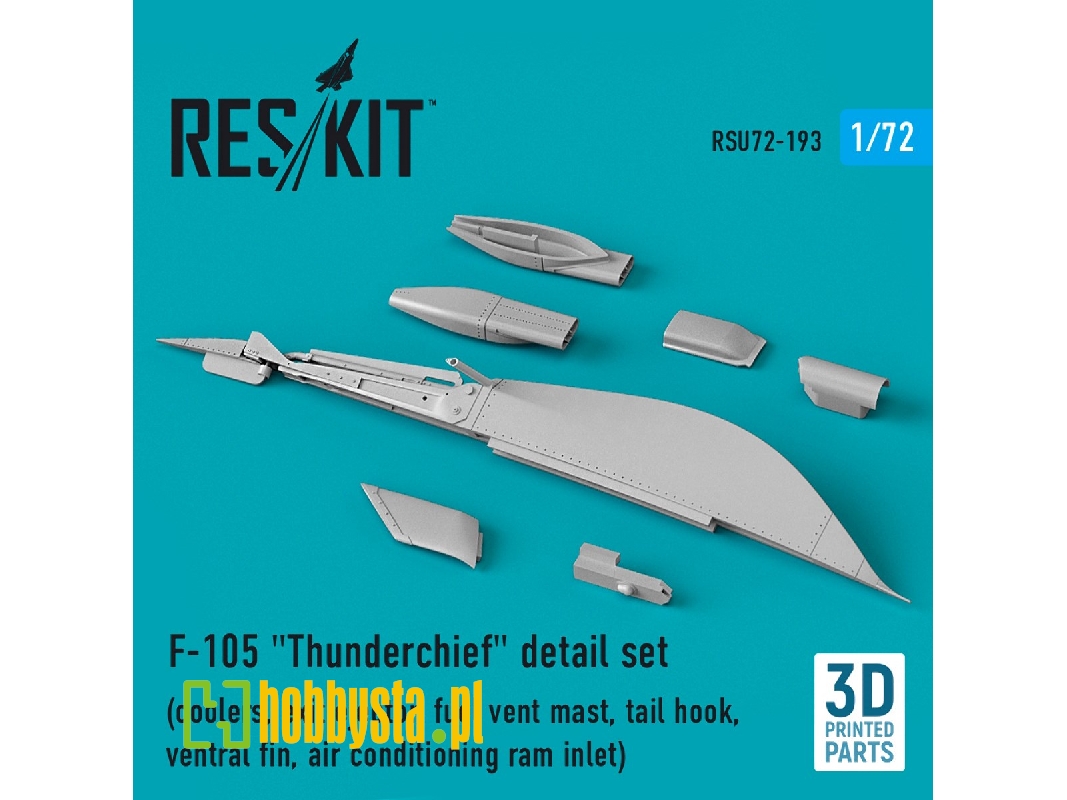 F-105 'thunderchief' Detail Set (Coolers, Exit Ejector, Fuel Vent Mast, Tail Hook, Ventral Fin, Air Conditioning Ram Inlet) - im