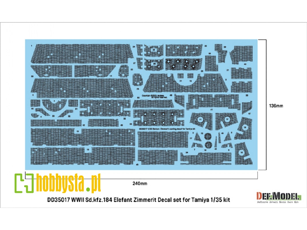 Wwii German Sd.Kfz.184 Elefant Zimmerit Coating Decal Set (For Tamiya) - image 1