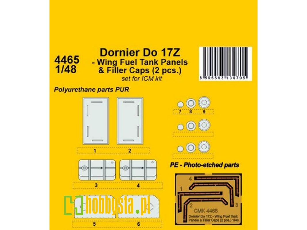 Dornier Do 17z - Wing Fuel Tank Panels And Filler Caps 2pcs (For Icm) - image 1