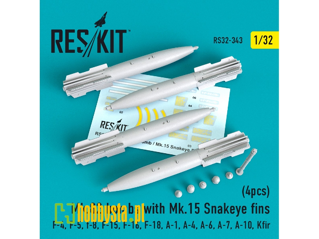 Mk.82 Bombs With Mk.15 Snakeye Fins (4 Pcs) (F-4, F-5, F-8, F-15, F-16, F-18, A-1, A-4, A-6, A-7, A-10, Kfir) - image 1