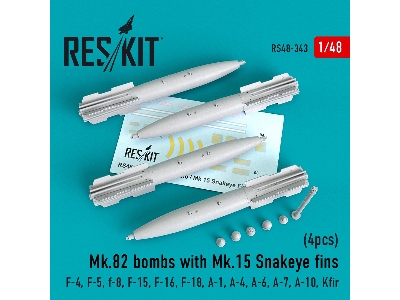 Mk.82 Bombs With Mk.15 Snakeye Fins (4pcs) (F-4, F-5, F-8, F-15, F-16, F-18, A-1, A-4, A-6, A-7, A-10, Kfir) - image 1