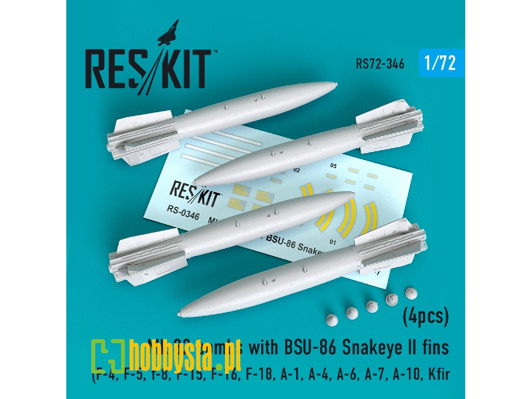 Mk.82 Bombs With Bsu-86 Snakeye Ii Fins (4pcs) (F-4, F-5, F-8, F-15, F-16, F-18, A-1, A-4, A-6, A-7, A-10, Kfir) - image 1