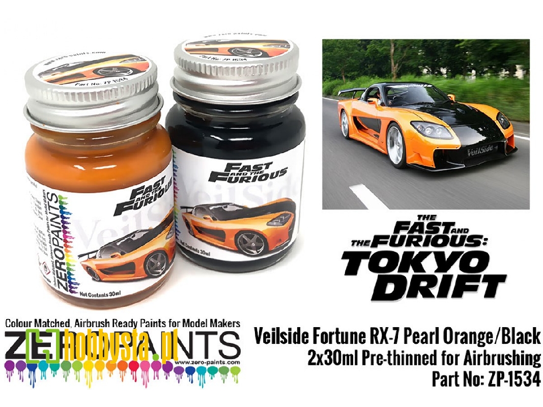 1534 Veilside Fortune Rx-7 Pearl Orange, Black Set - image 1