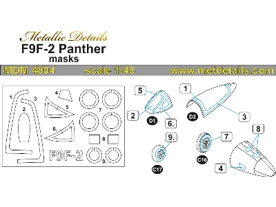 Grumman F9f-2 Panther - Canopy Frame And Wheels Paint Masks (Designed To Be Used With Trumpeter Kits) - image 1