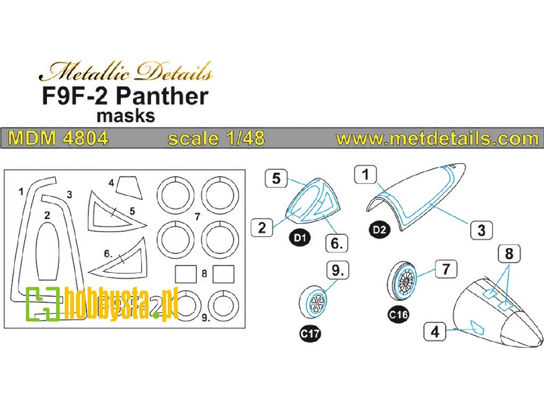 Grumman F9f-2 Panther - Canopy Frame And Wheels Paint Masks (Designed To Be Used With Trumpeter Kits) - image 1
