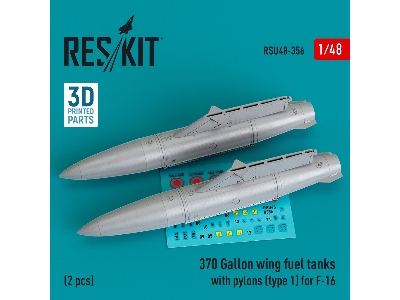 370 Gallon Wing Fuel Tanks With Pylons (Type 1) For F-16 (2pcs) (3d Printed) - image 1